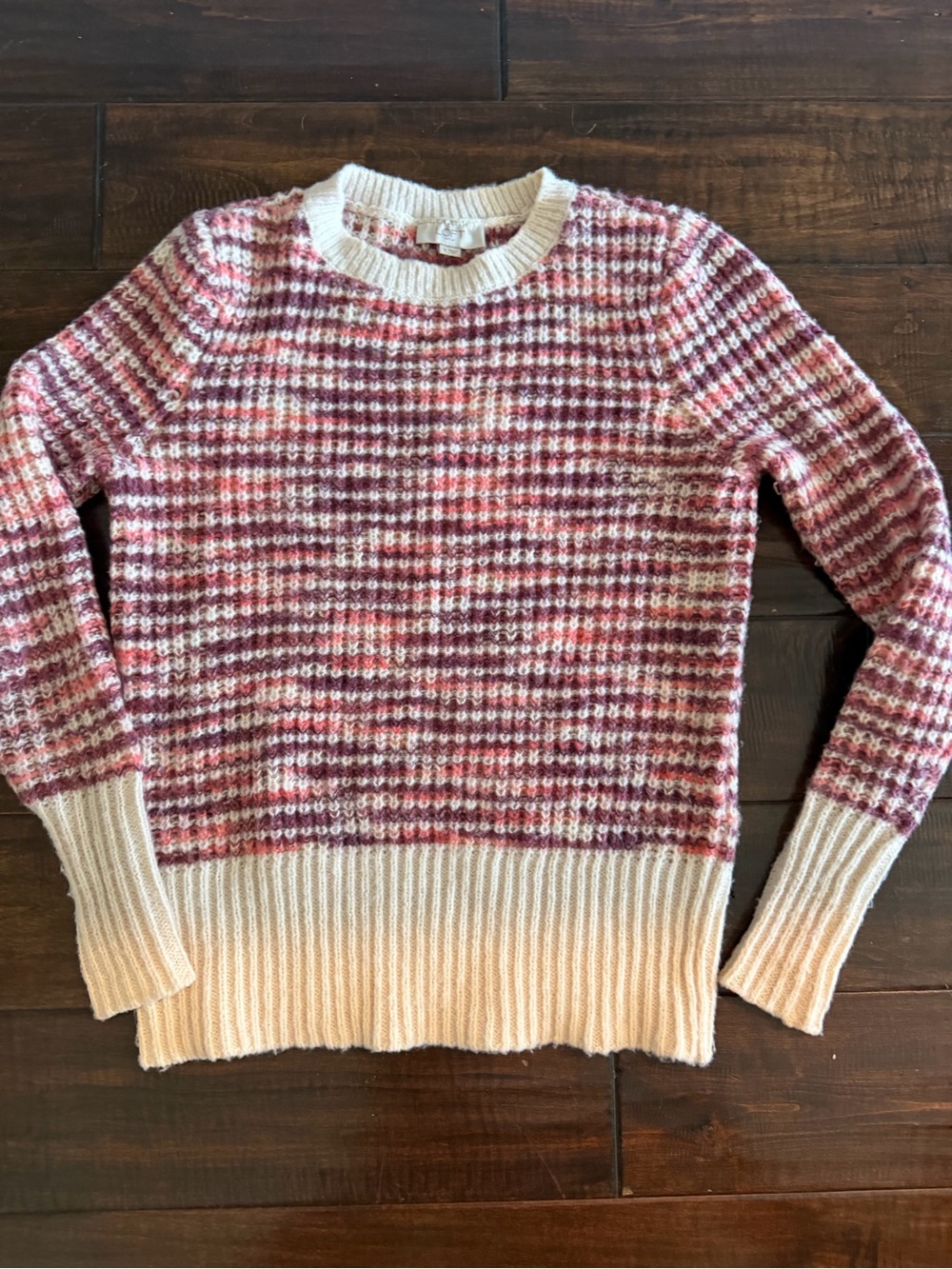 Ann Taylor Loft Women's Pink Multi-Stripe Crewneck Sweater